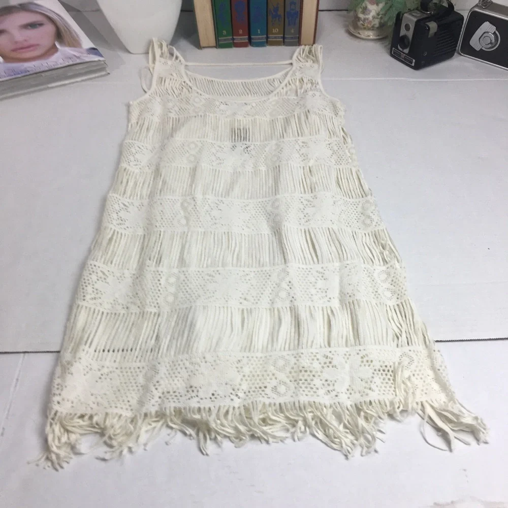 Crochet Fringe Mini Dress NWT | Boho Coastal Swim Coverup · American Eagle - Picture 11 of 12
